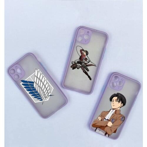 Anime Attack on Titan Phone Cases For iphone 12 11 Pro Max Mini XS 8 7 Plus X SE 2020 XR Light purple Matte Transparent Cover