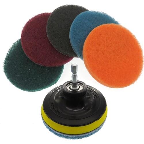6PCS set 4 inch Industrial Scouring Pad Power Scrub Pads for Drill Car cleaning Polish Self-adhesive Disc Hook & Loop