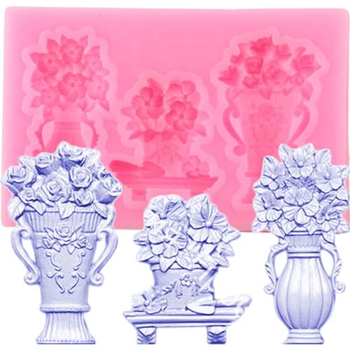 European Vase Silicone Molds Fondant Cake Decorating Tools Sugarcraft Cupcake Topper Mold Chocolate Candy Polymer Clay Moulds