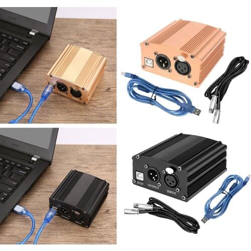 48V Phantom Power Supply and 2m XLR 3 Pin Cable for Condenser Microphone