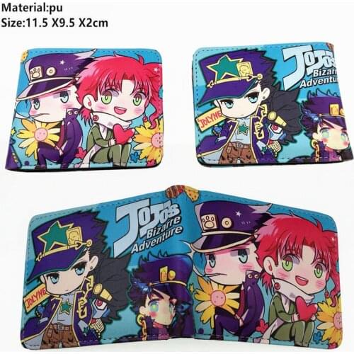 Anime JoJos Bizarre Adventure Pu Wallet Boys Girls Coin Zip Pocket Bifold Photo Card Holder Layers Purse Leather Moneybag