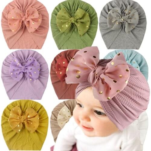 Baby Girl Fashion Cute Bowknot Polka Dot Beanie Caps 0-3Y Newborn Infant Toddler Kids Spring Fall Casual Cotton Hats Accessories
