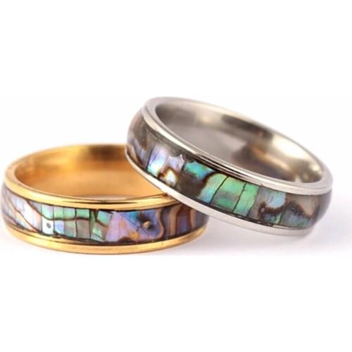 Trendy Couple Promise Ring Retro Chic Abalone Shell Stainless Steel Ring Charm Wedding Engament Party Finger Ring Jewelry bague