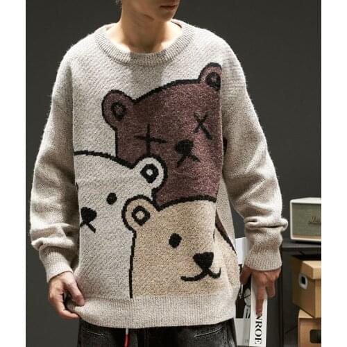 Cartoon Bear Sweater Men Winter Men Clothing Fashion Long Sleeve Knitted Pullover Sweater Oversized 2021 New Cotton Coat O2