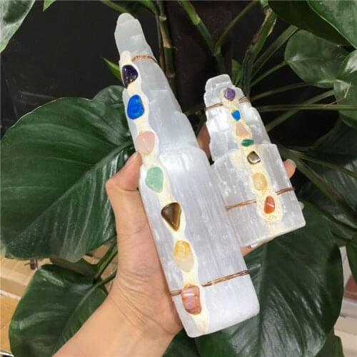 Natural Quartz Selenite Tower Lamp Seven Chakra Energy Modern Moroccan Crystal Reiki Healing Home Decor Mineral Specimen