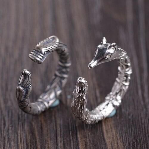 2020 New real S925 pure silver fashion jewelry vintage Thai silver ring couple models man dragon ring fox ring for woman