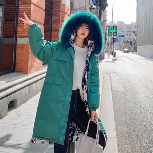 2021 New Two Sides Wear Women Parkas Winter Jackets Coats Faux Fur Hooded Casual Long Parkas Cotton Wadded Ladies Overcoat
