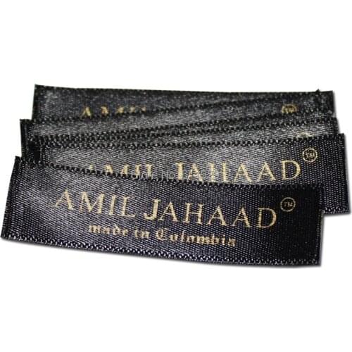 Garment satin main label with golden print/clothing care label/clothing customized tags/screen printed silk ribbon Free Shipping