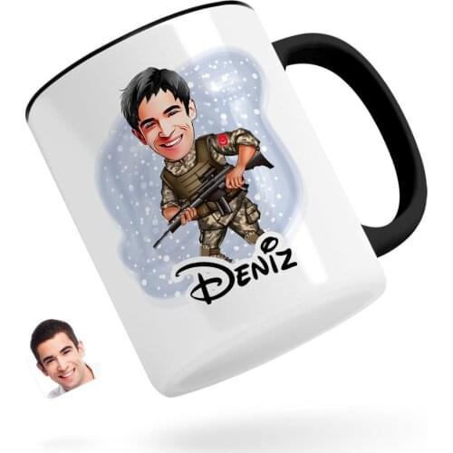 Personalized Soldier Caricature Of Black Mug Bardak-1
