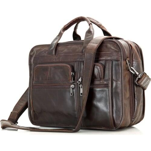 POOLOOS Promotion Vintage Genuine Leather Men Briefcase Messenger Bags Business Travel Bag Portfolio 15.6'' Laptop Bag #M7093