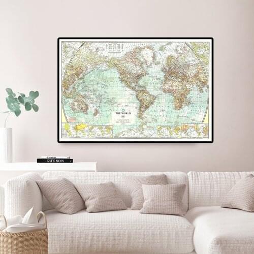 90*60cm The World Map In 1957 Detailed Poster Vintage Canvas Painting Wall Art Picture School Supplies Home Decoration