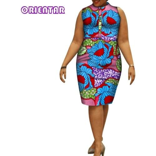 Simple Summer African Dresses for Women African Wax Print Cotton Sleeveless Ankara Dress Elegant Bodycon African Dress WY7429