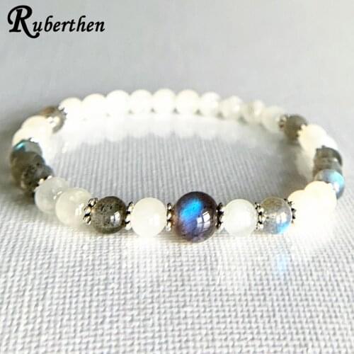 Ruberthen AA Grade 6&8 mm Labradorite Bracelet Natural Womens Gem Stone Energy Bracelet Snow Quart z Yoga Mala Beads Bracelet