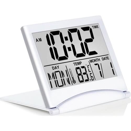 2021 New Foldable LCD Digital Alarm Clock Multi-function Calendar Temperature Time Display Clock Fashion Portable Travel Clock