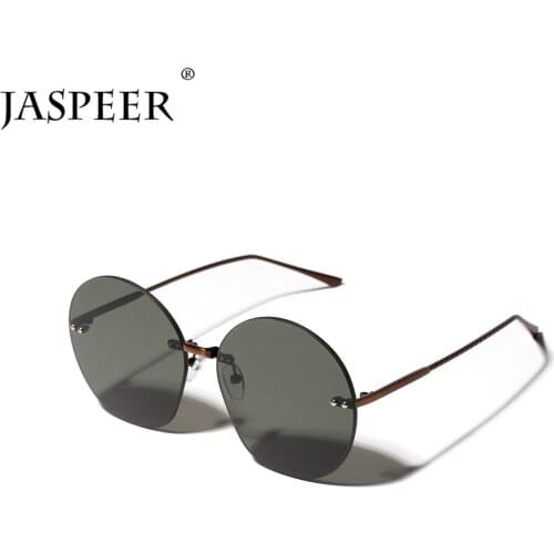 JASPEER Rimless Round Sunglasses Women Retro Oversized Sun Glasses Men UV400 Driving Frameless Vintage Fashion Eyewear