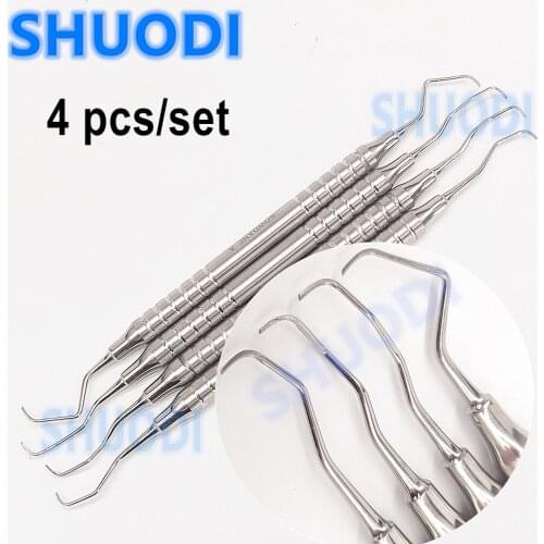 4pcs/set Dental Gracey curettes Periodontal Scaler Stainless Steel Periodontal Bone Curettes Perio Dental Instrument