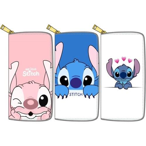 Disney Stitch Pu Coin Bag Cartoon Card HolderWinnie Long Zipper Wallet Card Pu Clutch Long Zipper Wallet Coin Purse