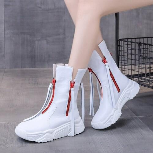 Size35-40 Riband Chunky Motorcycle Boots For Women Autumn 2020 Fashion Round Toe Zip Boots Ladies Shoes
