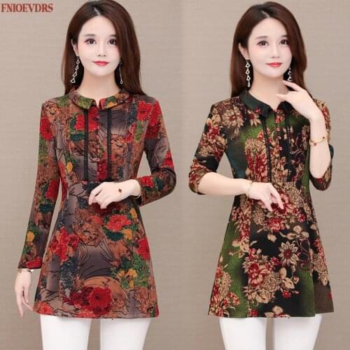 Floral Women Vintage Blouses 2020 Fashion Winter Spring Basic Wear Printed Long Shirt Female Casual Tops