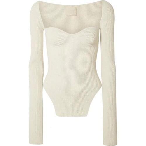 2021 Spring/Summer New Style Square Collar Full Sleeve Elastic High Waist Sexy Pullover Fashion Womens Clothes sweaters