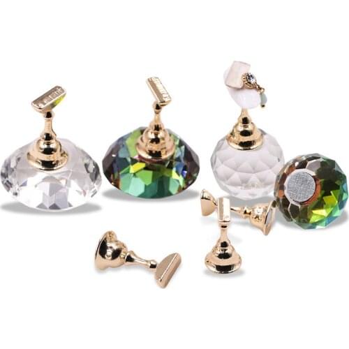 1 Set Ball/Diamond Crystal Magnetic Nail Tip Practice Stand Base + 1pcs Alloy Holder False Nail Art Display DIY Manicure Tools