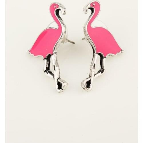 1Pair Fashion Zinc Alloy Enamel Flamingo Earrings For Women Jewelry Silver Plated Trendy Cute Animal Piecring Stud Earring
