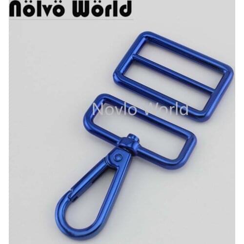 10-30 sets Blue color 38mm snap hook plus 38mm 1.5 Inch Tri-glide buckle buckles for purse handbag hardware