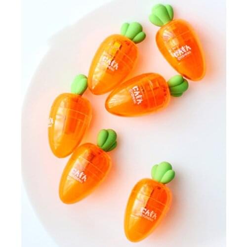 1X Cute Carrot Pencil Sharpener With Eraser For Pencils School Student Stationery Decoration