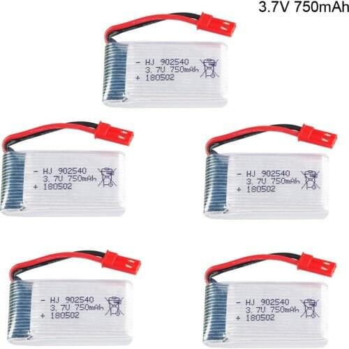 5PCS/lot 3.7v 750mah Lipo Battery for MJX X400 X800 X300C X500 X200 RC Quadcopter Drone 3.7 V 25C JST Plug toy parts batteries