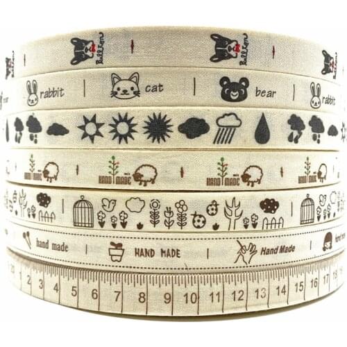 5Yards 15mm Cotton Ribbon Black and white pattern Printed Cotton Ribbons For Wedding Christmas Decoration DIY Sewing Fabric