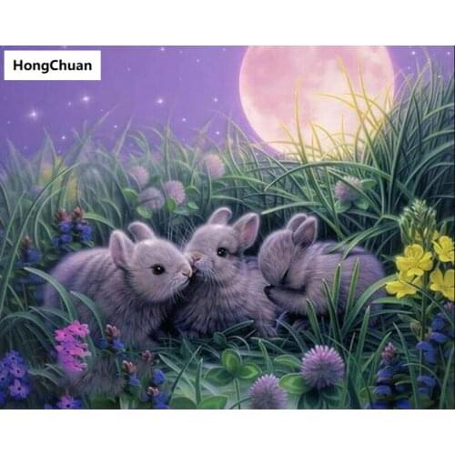 Fast delivery 5D diamond painting cute rabbit DIY mural square rhinestone mosaic round embroidery home decoration gift