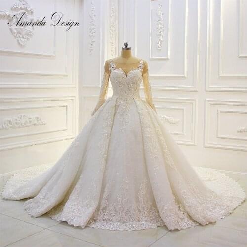 Amanda Design bestidos de novia Long Sleeve Lace Appliqued Beading Work Luxury Wedding Dress