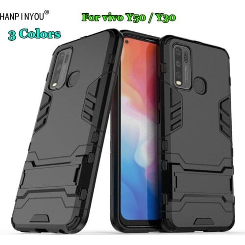 For vivo Y50 / Y30 Hybrid Soft TPU + Hard PC Dual Layer Armor Case Shockproof Bumper Stand Holder Cover Shell