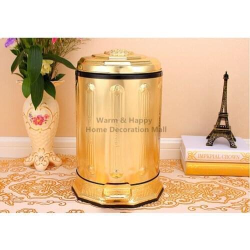 European Luxury Stainless Steel Foot Pedal Gold Plated Waste Bin Metal Trash Can