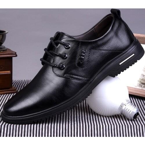 Leather Shoes Mens 2021 Autumn and Winter New Round Toe British Fashion Leather Shoes Business Plus Velvet Low-Top Shoes