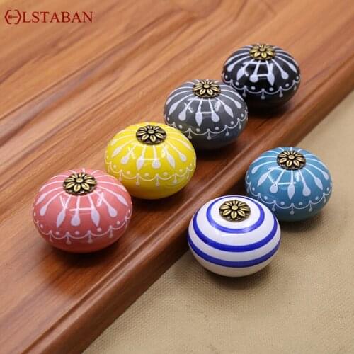 Single Hole Round Ceramic Hand-painted Art Handle European-style Modern Minimalist Drawer Handle Cabinet Wardrobe Door Handle