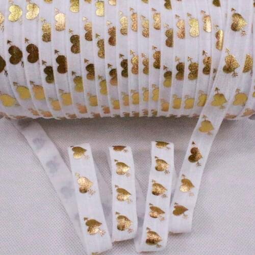 Fashion 5/8 Inch Fold Over Elastic Foe Valentine #029 white gold heart with arrow Printed foe for Headband,50yards per lot