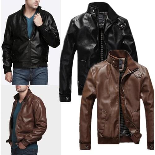 Men Jacket New Slim Retro Winter Jackets Male PU Leather Stand Collar Sportswear Suits Autumn Mens Bomber Coat Chaqueta Hombre