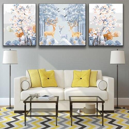 DIY Painting By Numbers Petal Deer Landscape Canvas Oil painting Home Decoration 1 Set/3pcs Handicraft Christmas Gifts