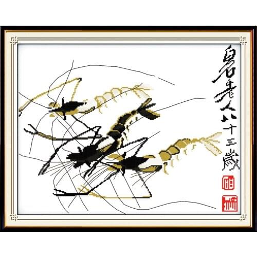 Shrimps fun cross stitch kit cartoon canvas stitching embroidery DIY handmade needlework