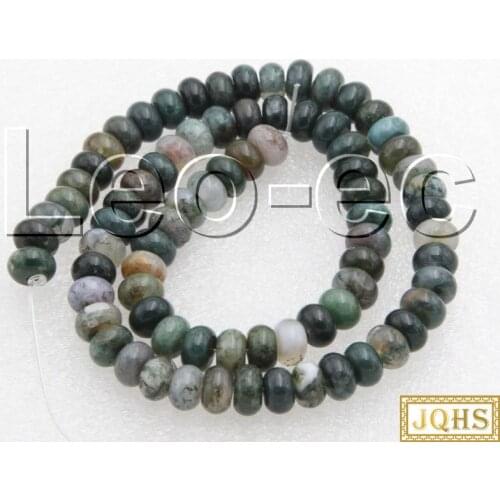 Natural 5X8mm round cake green Indian Agates Stone Beads for Jewelry Making 15" v1364