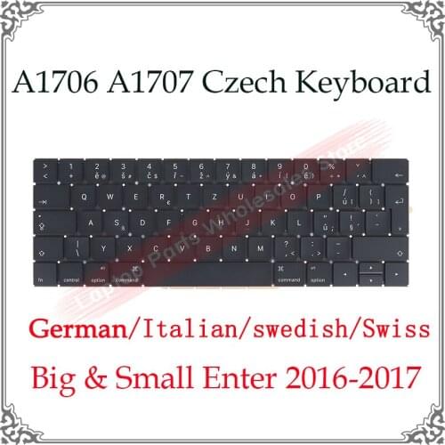 Original 13" 15" A1706 A1707 Keyboard Czech German Italian Swedish Swiss For Macbook Pro Retina CZ GE IT Laptop Replacement