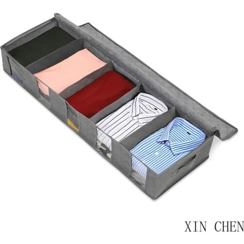 Thick Breathable Underbed Clothes Storage Bags Zippered Organizer Fold Non-woven clothes dust-proof and finishing storage bag
