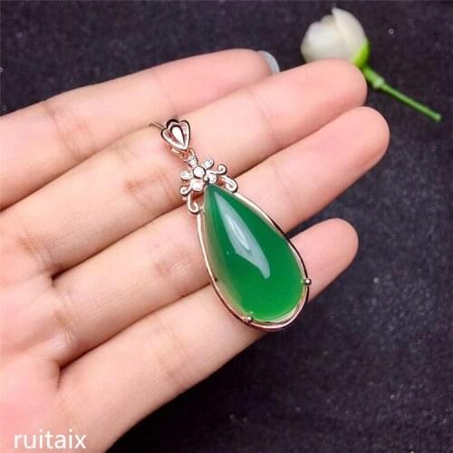 KJJEAXCMY boutique jewels S925 Pure silver natural green jade medulla pendant + necklace inlay jewelry drop curve wildflowers