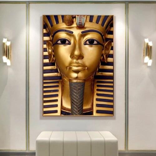 Ancient Egyptian Pharaoh Canvas Painting Posters and Prints Tutankhamun Golden Color Wall Art Pictures for Living Room Decor