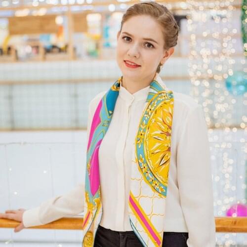 90cm Mulberry Silk Scarf Square Kerchief Yellow Large Shawls Wraps Satin Scarf Real Silk Ladies Fashion