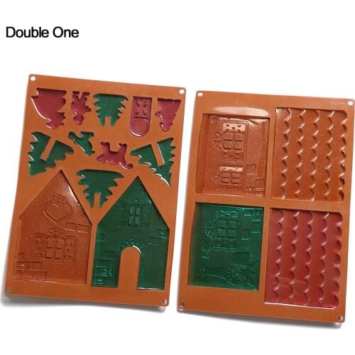 2pcs/set Christmas House Castle Silicone Mold Epoxy Resin Craft DIY Mould Tools for Xmas Jewelry Pendant Making Decorating