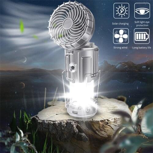 Solar Charge Outdoor LED Camping Lantern With Fan Multi-function Portable Solar Rechargeable Energy Saving Light