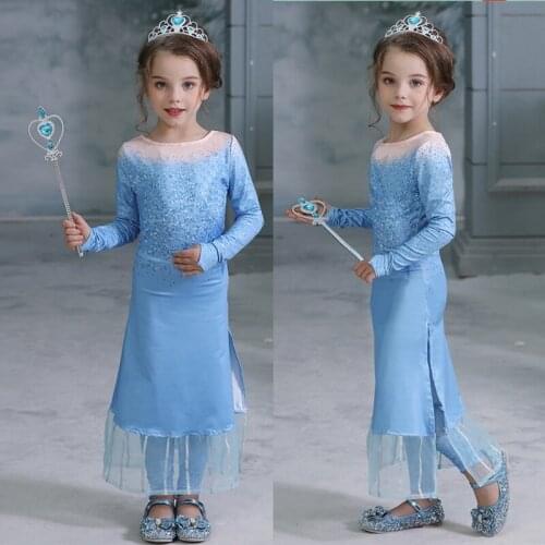 2021 New Elsa 2 Dress Girl Princess Cosplay Costume for Kids Children Vestidos Dress Up Anna Costume Snow 2 Queen Dress for Girl