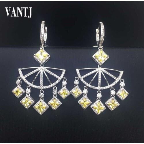 VANTJ New Design Emerald Sapphire Earrings Sterling 925 Silver Created Gemstone CZ Spine Aquamaline Jewelry For Women Party Gift